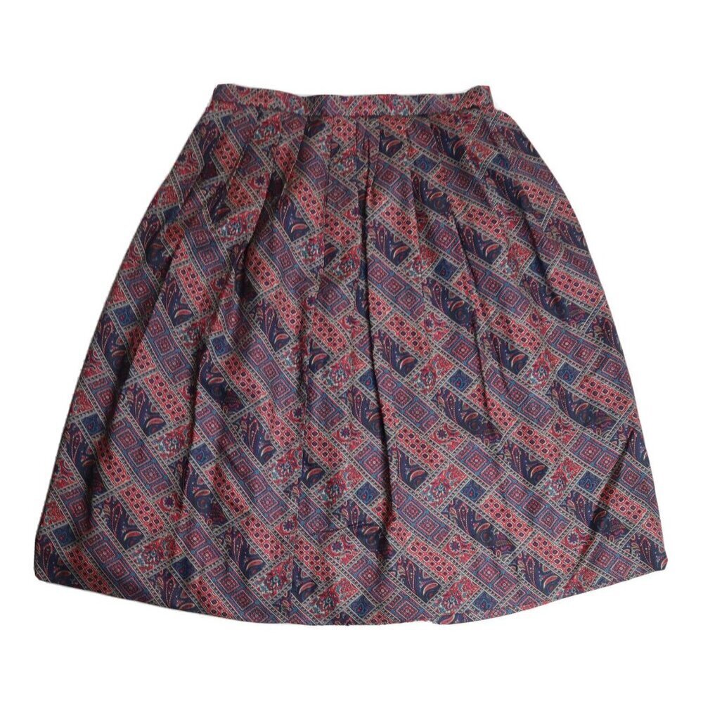 WOMEN S BLUE & RED PAISLEY PRINT PLEATED A-LINE SKIRT - LITTLE WOMEN - SIZE 14P